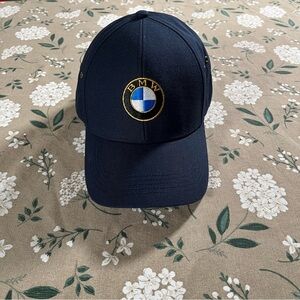 BMW Hat Black Adjustable Leather Strapback Embroidered Logo Cap